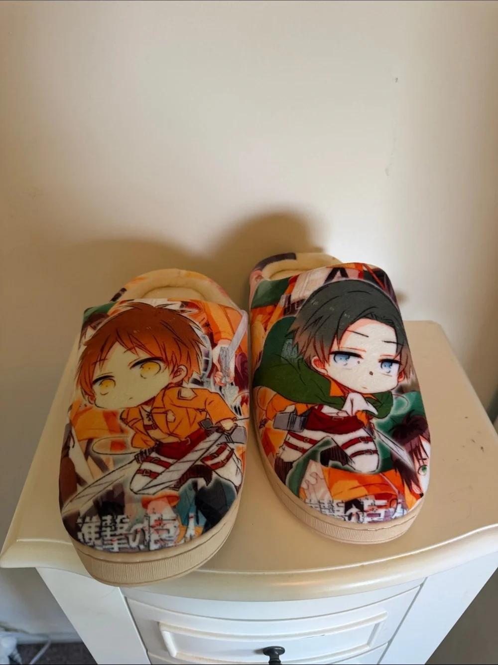 Anime Print One-Piece Slip-On Shoes/slippers in Orange and Green